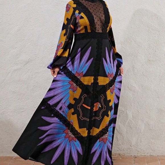 SHEIN Dresses & Skirts - ISELACOS x SHEIN floral maxi mock neck cut out dress mesh deep v neck 2x 2xl 20